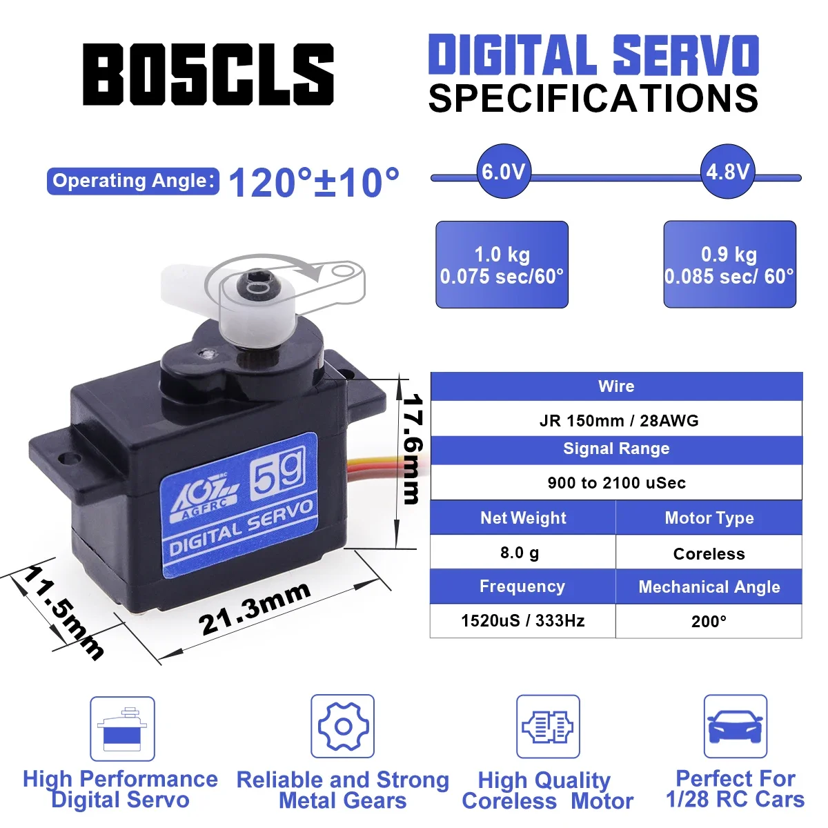

AGFRC B05CLS 5g Coreless Motor Micro Servo Metal Gear for 1/28 RC Drift Car Wltoys K989 K969 P929 Airplane