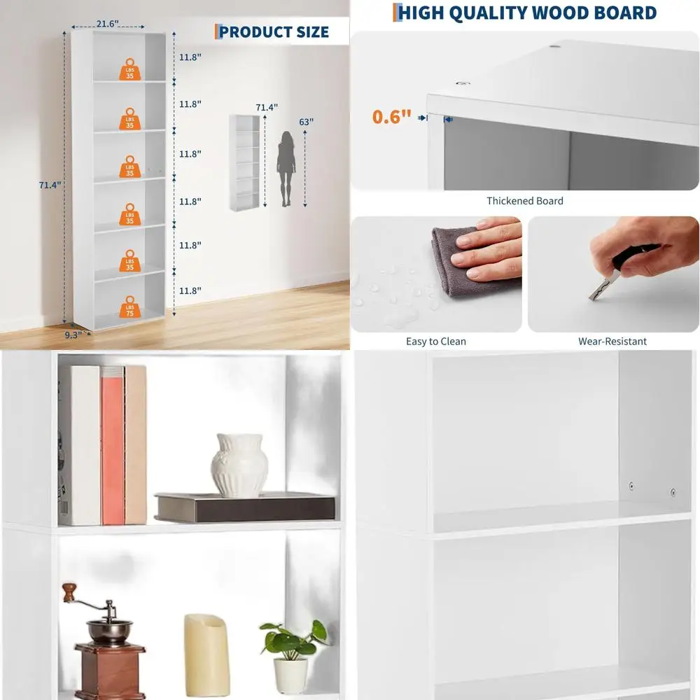 

Высокий книжный шкаф с 6 полками, деревянная книжная полка в индустриальном деревенском стиле для домашнего офиса, прочный 6-уровневый органайзер для хранения для гостиной R