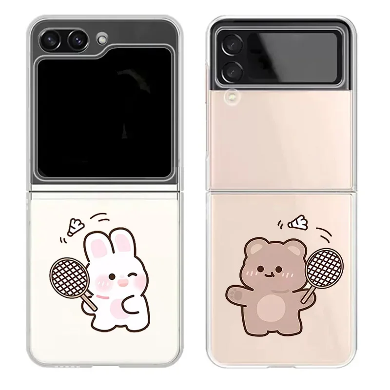 Funny Rabbit Bear Paired Couple Folding Case for Samsung Galaxy Z Flip 5 ZFlip 6 Clear Covers for Samsung ZFlip 4 3 Fundas Shell