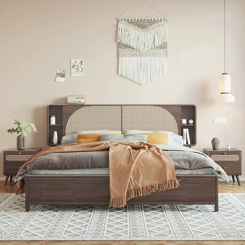 سرير من الخشب الصلب البسيط من الخيزران، سرير مزدوج، غرفة نوم رئيسية، سرير وابي ساندي ويند للإفطار