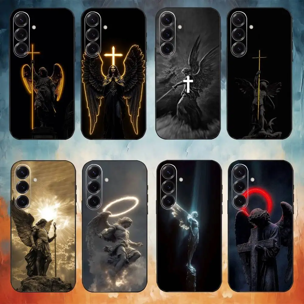 

Archangel Michael Cross Phone Case For Samsung Galaxy A73,A72,A71,A70,A53,A52,A51,Others Soft Black Cover