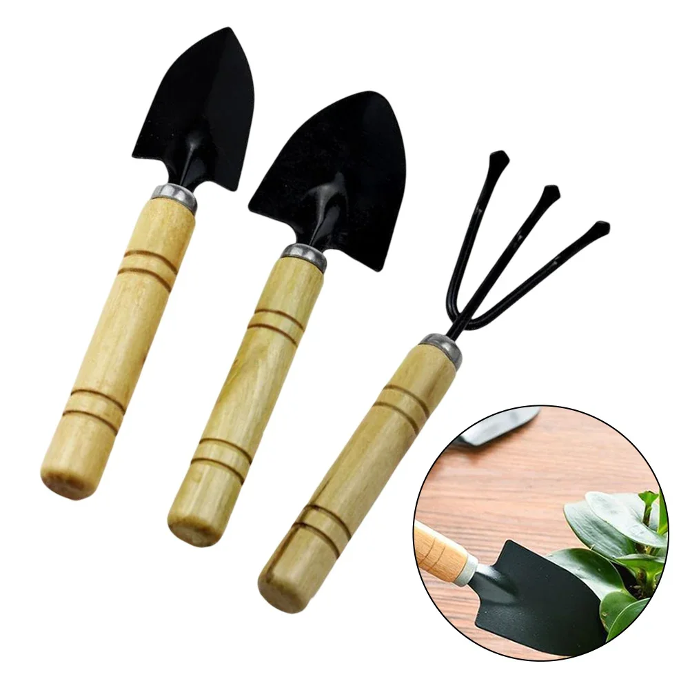 Outils à main de jardin avec manche en bois, outils de jardinage, tâches de jardinage, repiquage de fleurs, pelle en fer, abattage du sol, 3 pièces