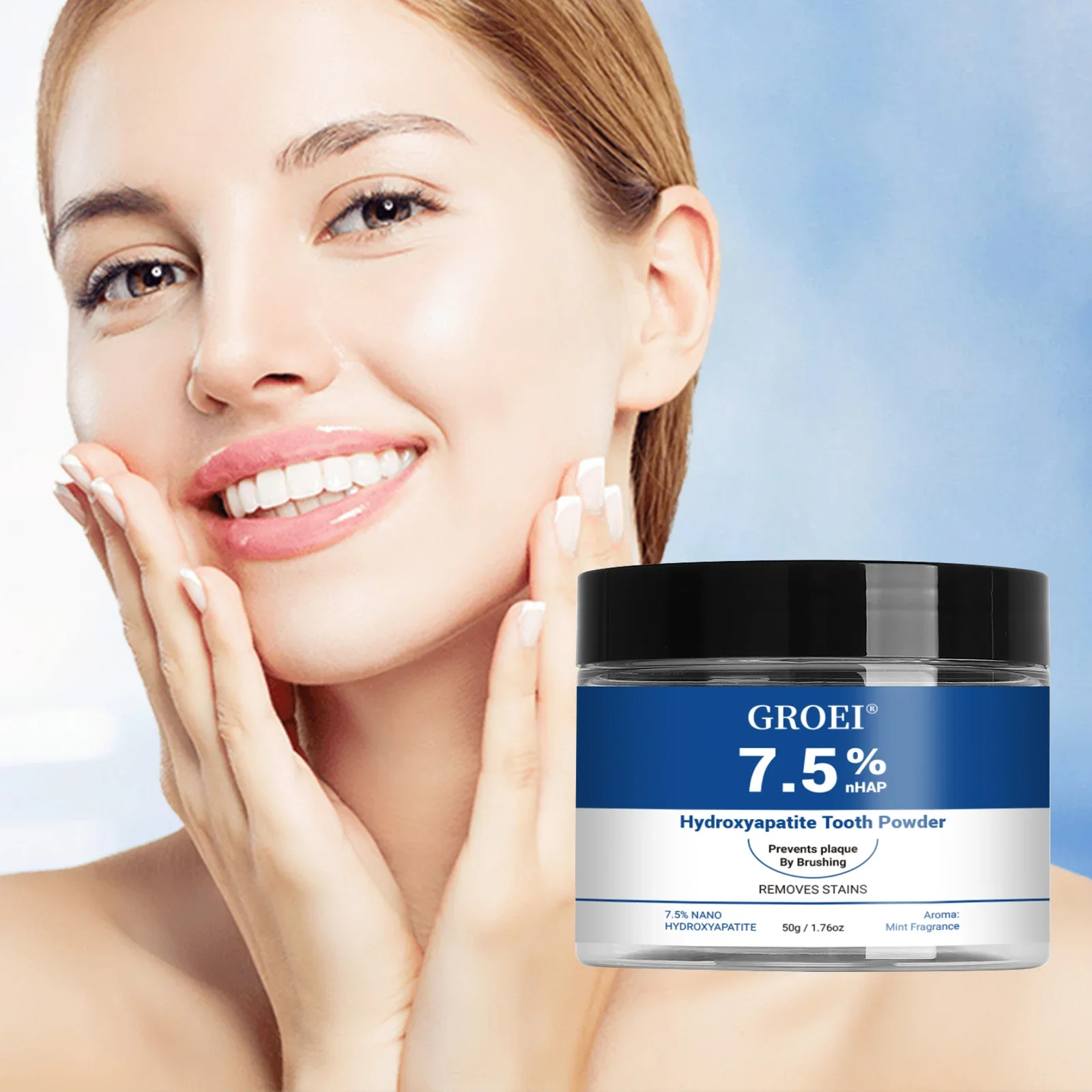 

7.5% Nano Hydroxyapatite Tooth Powder 50g, Enamel Repair & Remineralization, Whitening & Plaque Prevention with Mint Freshness