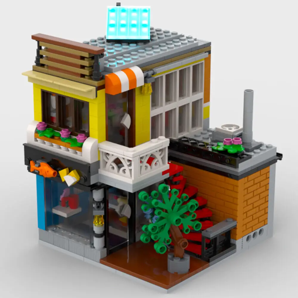 

Fish and Chips Shop with Interior Modular Building 613 Pieces MOC Build