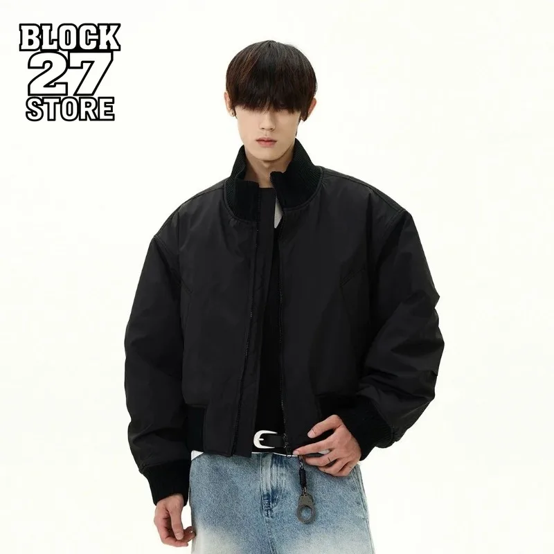 Harajuku الرجال سترة منتفخة قصيرة الخريف الشتاء سميكة الأمريكية شارع العليا منفذها نمط فضفاض دافئ معطف عصري غير رسمي جديد