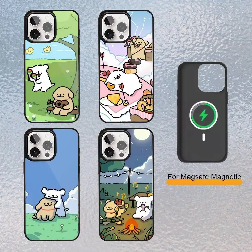 

K-Korea line p-puppy Maltese Phone Case for iPhone 17,16,15,14,13,12,11 Plus,Pro Max Magnetic Wireless Charging Cover