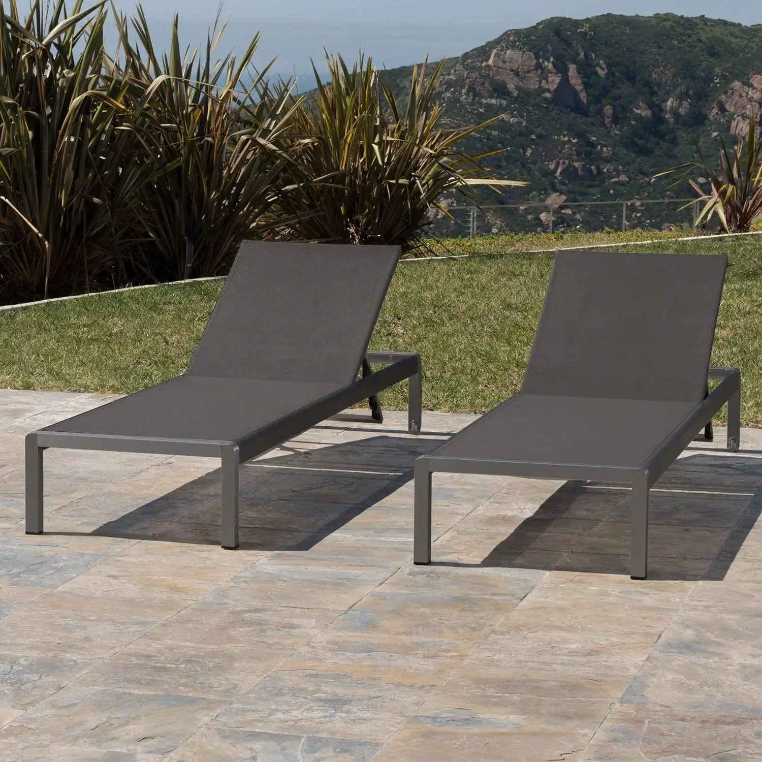 Christopher Knight-Outdoor Aluminum Chaise Lounge with Mesh Seat, Home Cape, Coral, 2 Pcs Set, Grey, Dark Grey