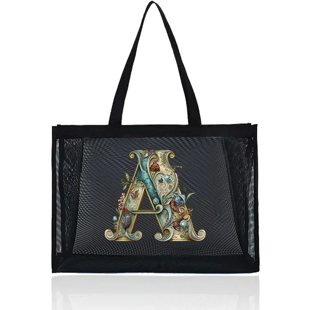 Shoulder Tote Bag  Mesh Shopping Travel Storage Bags Large Capacity Handbag Women Wallets Organizer Graphic Printing Series
