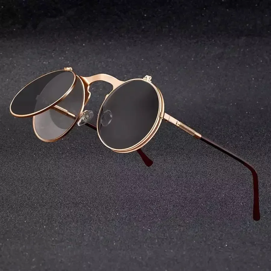 Gafas De Sol redondas Steampunk para hombre y mujer, Gafas De Sol circulares De Metal Vintage con doble lente, Estilo Circular, Gafas De Sol UV400