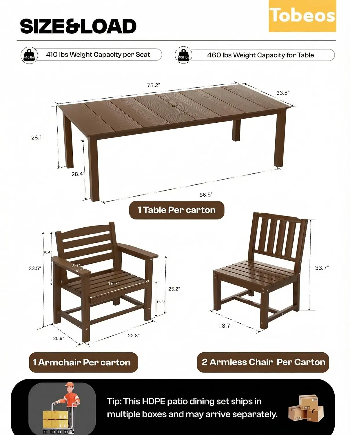 5-Piece Outdoor Patio Dining Set Aluminum Frame 4-Seater Brown, Customized