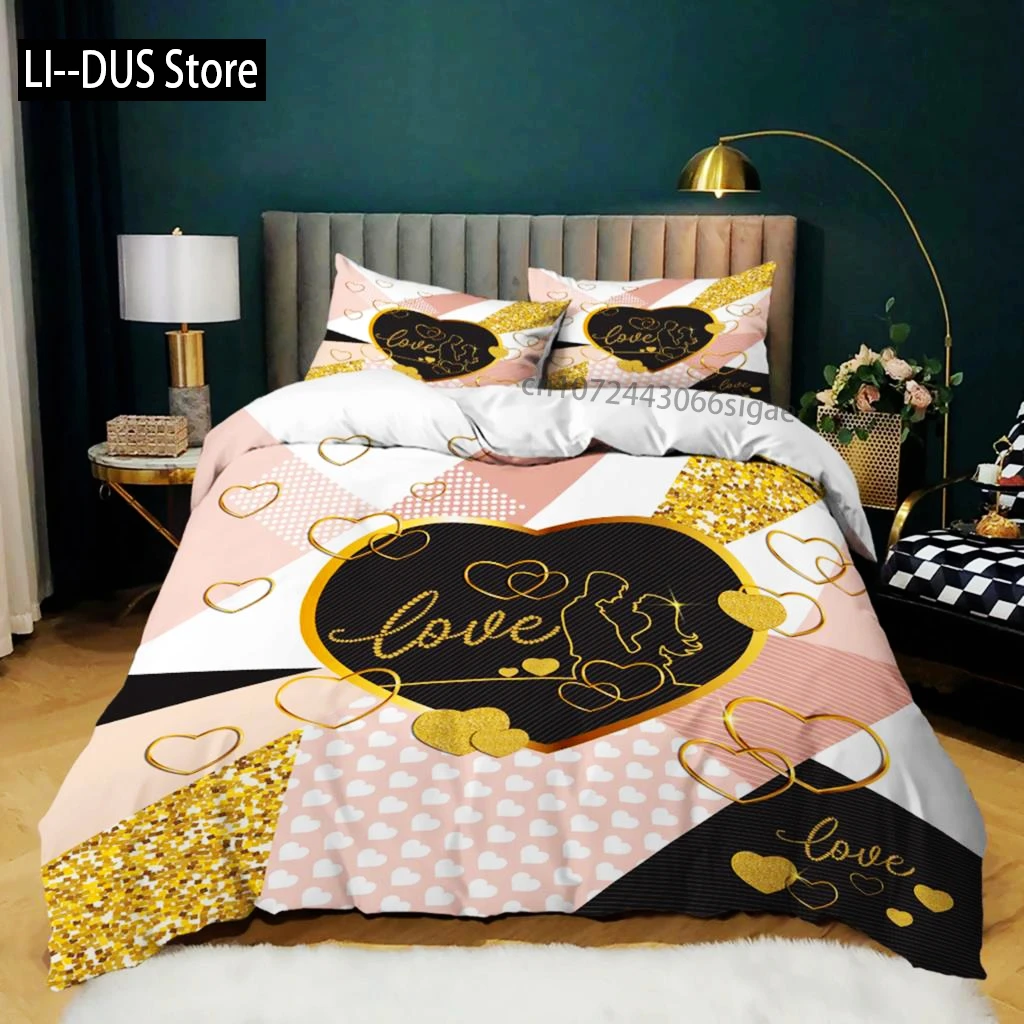 

Love Heart Duvet Cover Set Pink Love Heart Bedding Set Valentine's Day Gift Girl Bedroom Microfiber Queen King Size Quilt Cover