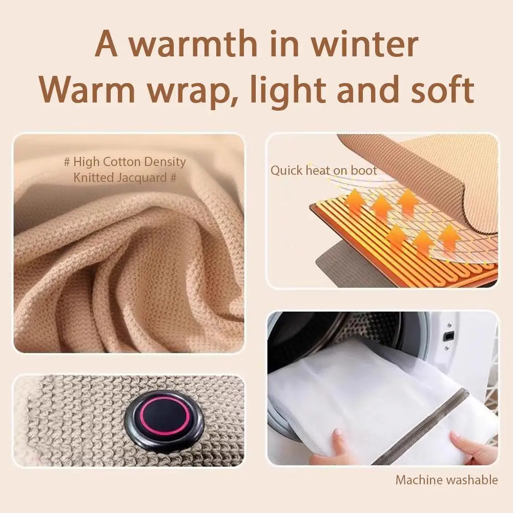 USB Heated Shawl 3 Temperature Adjustable Fast Heating Scarf Blanket Portable Wearable Machine Washable High Cotton Knit