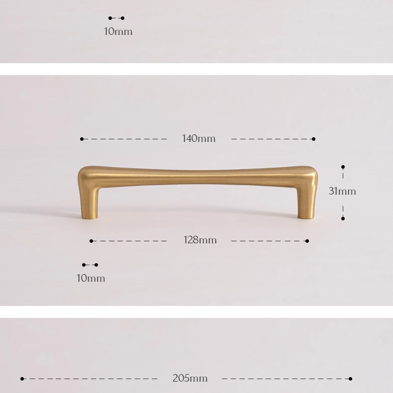 Brushed brass cupboard pull and teardrop knob shown in the supplier product illustration 26