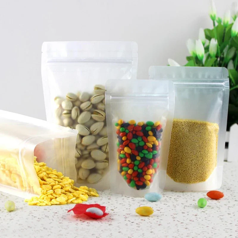 

16*24cm 6.29"x9.44" 50Pcs/Lot Snack Tea Food Matte Clear Stand Up Valve Storage Package Bag Doypack Plastic Ziplock Bag