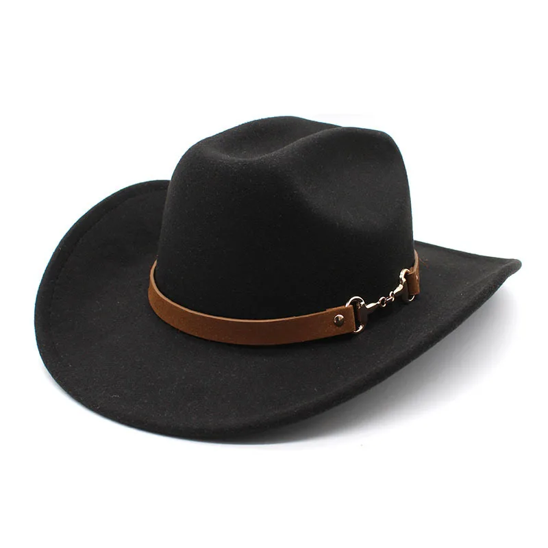 A western cowboy top hat four seasons men's and women's felt hat a line top rolled edge jazz hat