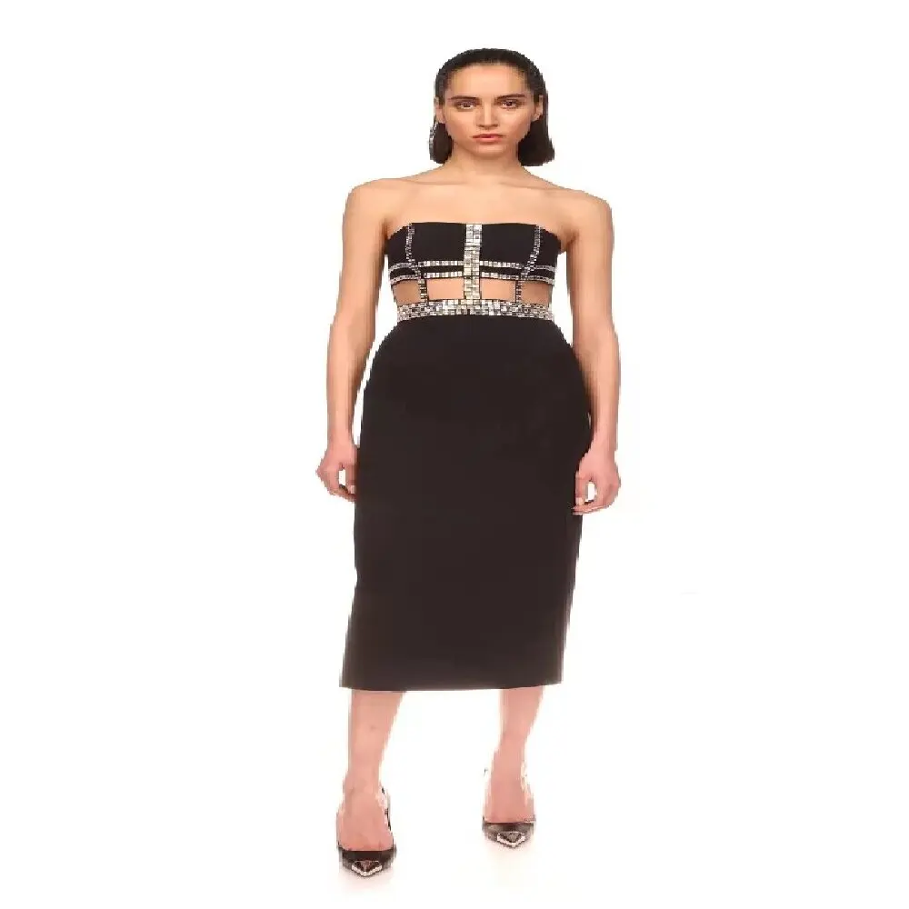 Flash Sequins Hollow Out Bodycon Bandage Dress For Women Sexy Black Sleeveless Evening Party Gown Fashion Slimming Ladies Wear