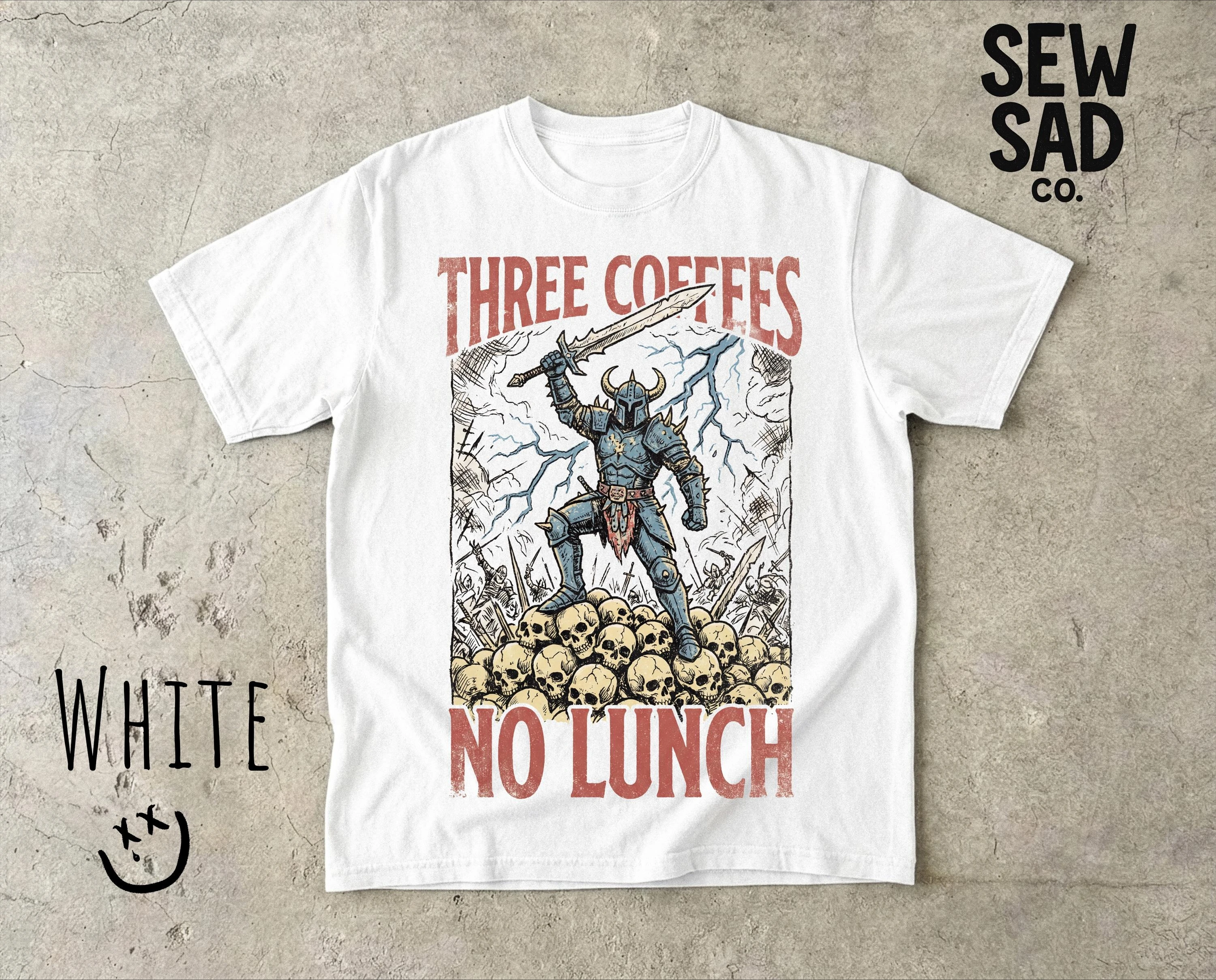Three Coffees No Lunch Comfort Colors Shirt, lustiges Kaffee-T-Shirt, dunkles Humor-Shirt, sarkastisches Arbeits-T-Shirt, Warrior-Grafik-Shirt – Detail 4