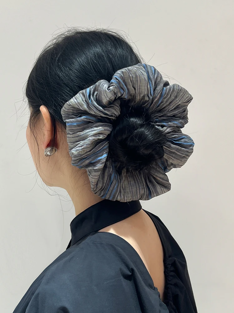 elasticos-de-cabelo-grandes-de-cetim-listrado-para-mulheres-cinza-azul-algodao-acessorios-de-cabelo-casuais-e-versateis-acessorio-para-coque-estilo-simples