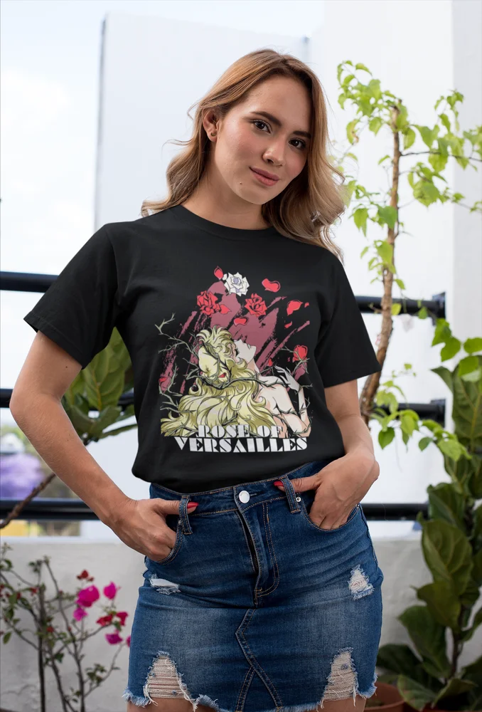 T-Shirt Unisex Rose of Versailles Lady Oscar Retro Anime, camicia Manga