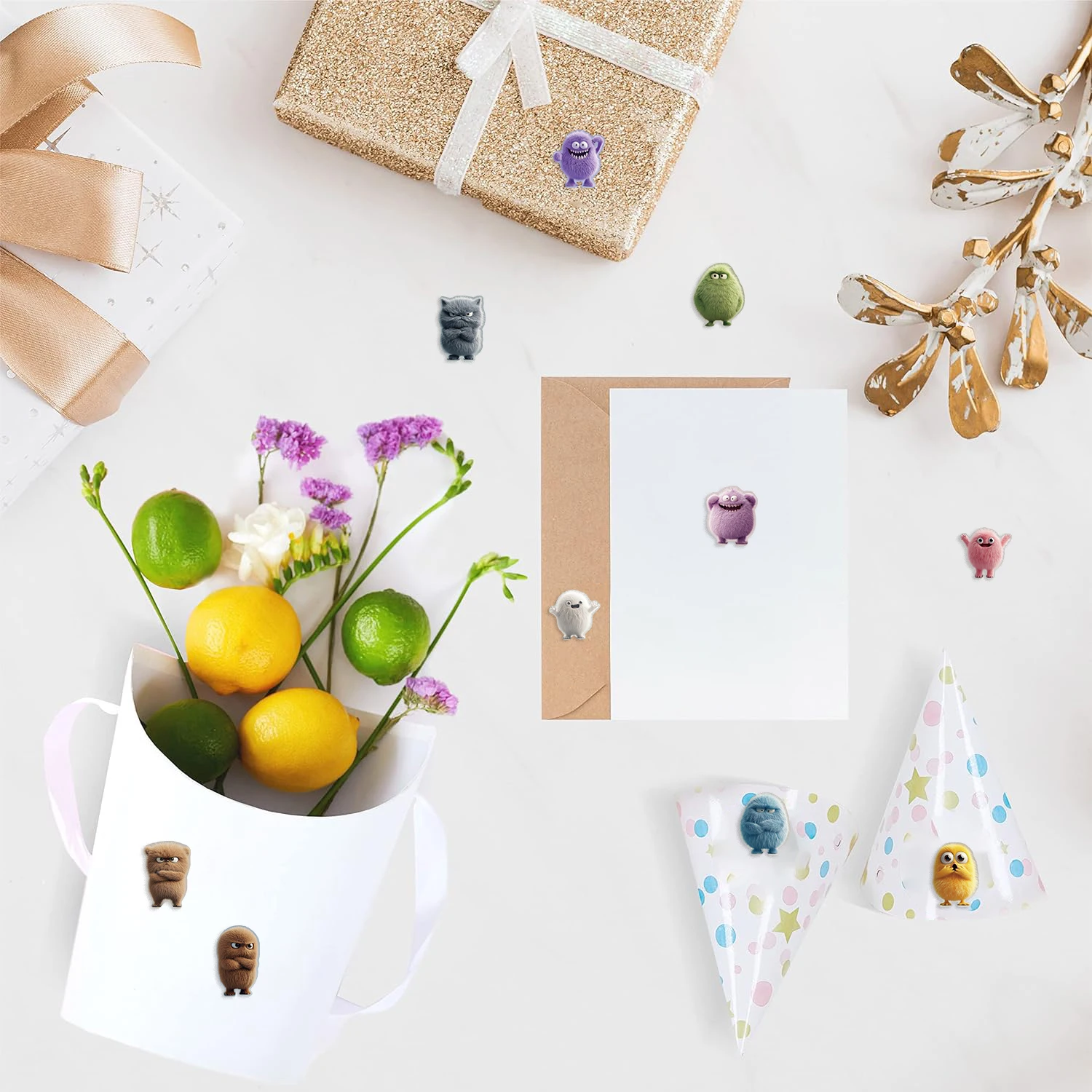 500PCS Creative Plush ของเล่นม้วนสติกเกอร์ของขวัญสติกเกอร์ตกแต่งกระเป๋าเดินทางแท็บเล็ตโน้ตบุ๊คสติกเกอร์กันน้ํา