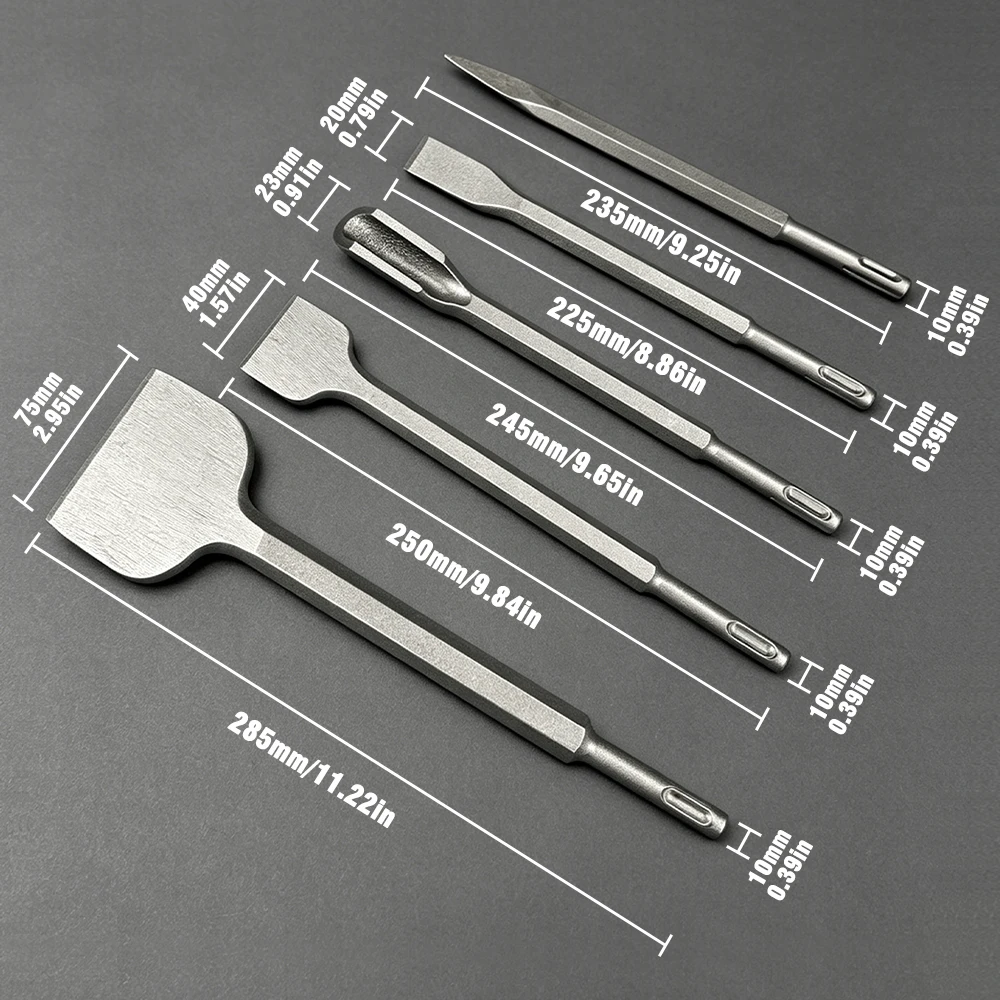 5Pcs SDS Plus Rotary Hammer Chisel Set Point Flat Groove Chisel for Concrete Brick Wall Rock Demolition