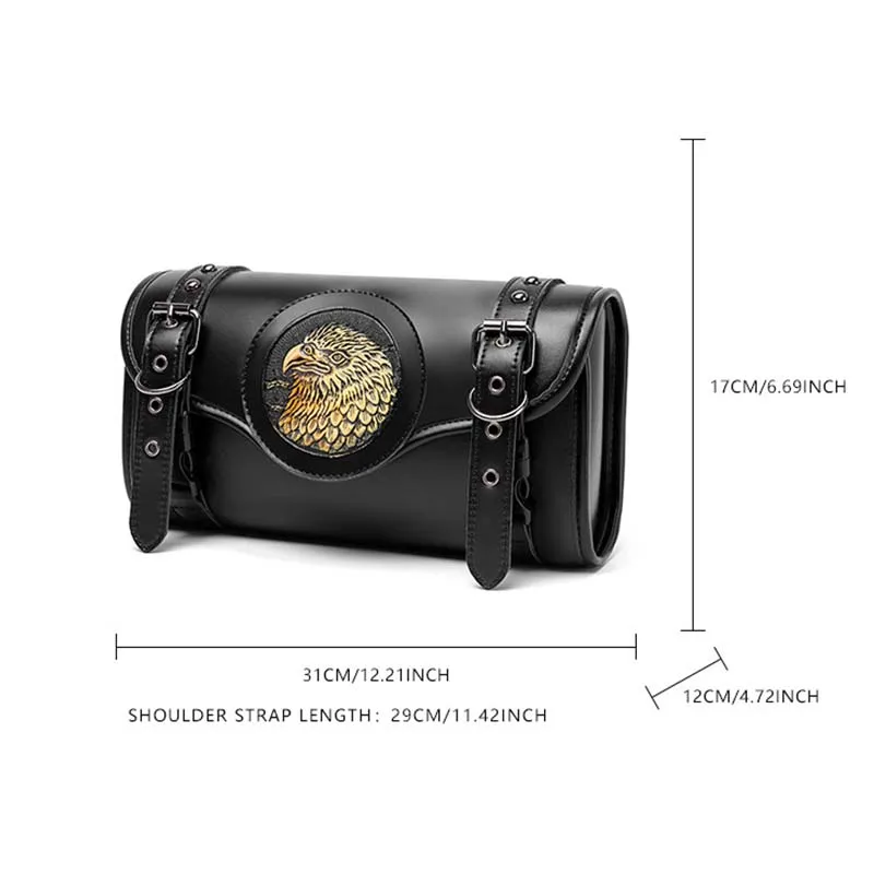 Motorcycle Bag PU Leather Vintage Punk Embossed Eagle Motorcycle Fork Bag For Adult Riders Motorcycle Accessories Storage Bag