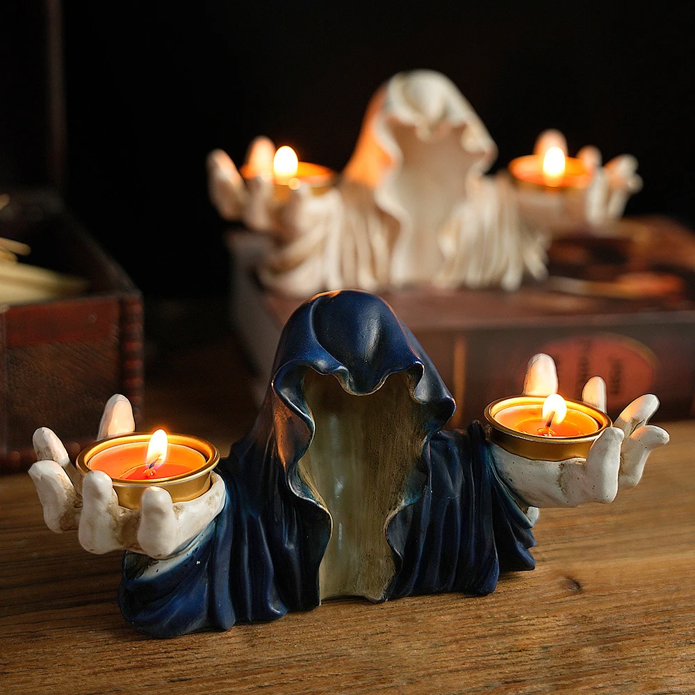 Sitting Ghost Candle Holder Scary Tealight Gothic Halloween Table Ornaments Decorative Candle Stand for Household Dining Room