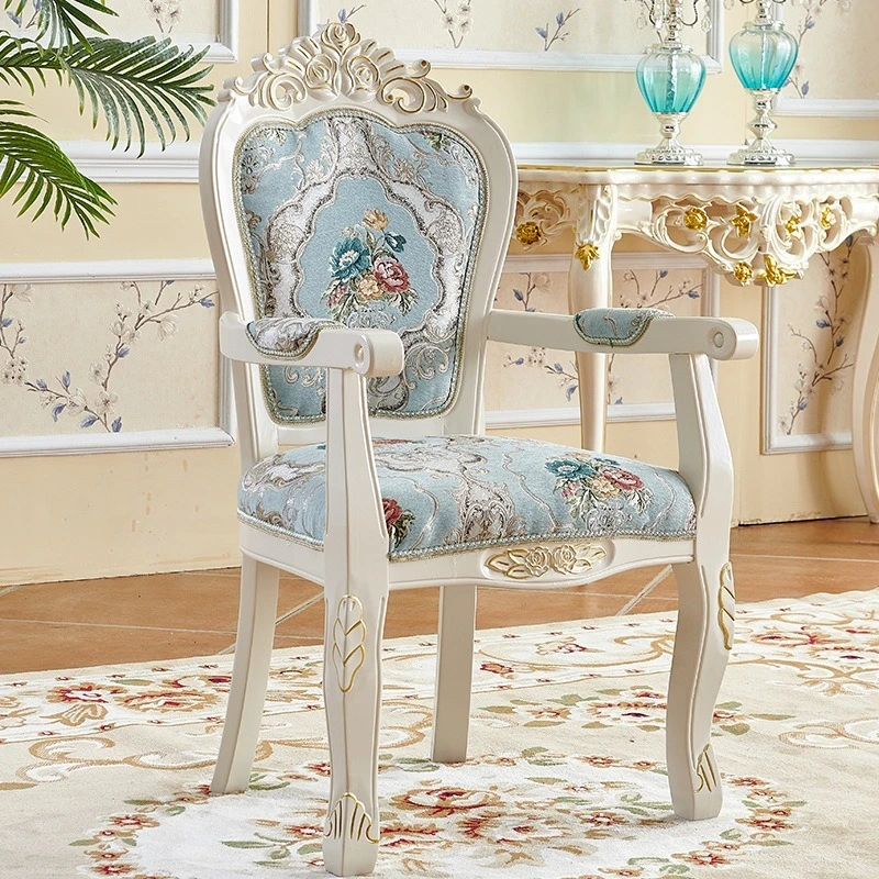 Solid wood dining chair, home chair, fabric backrest, carved chair, modern chair