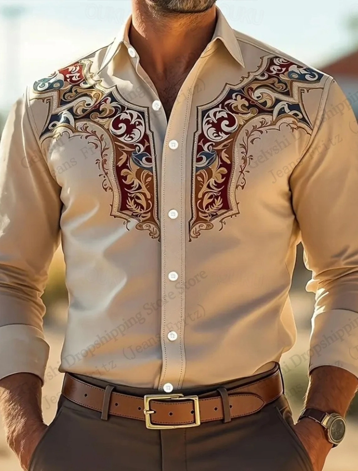 

Новая мужская ковбойская рубашка больших размеров с длинным рукавом в стиле вестерн, винтажная гавайская рубашка с цветочным 3d принтом, мужская и женская модная повседневная блузка