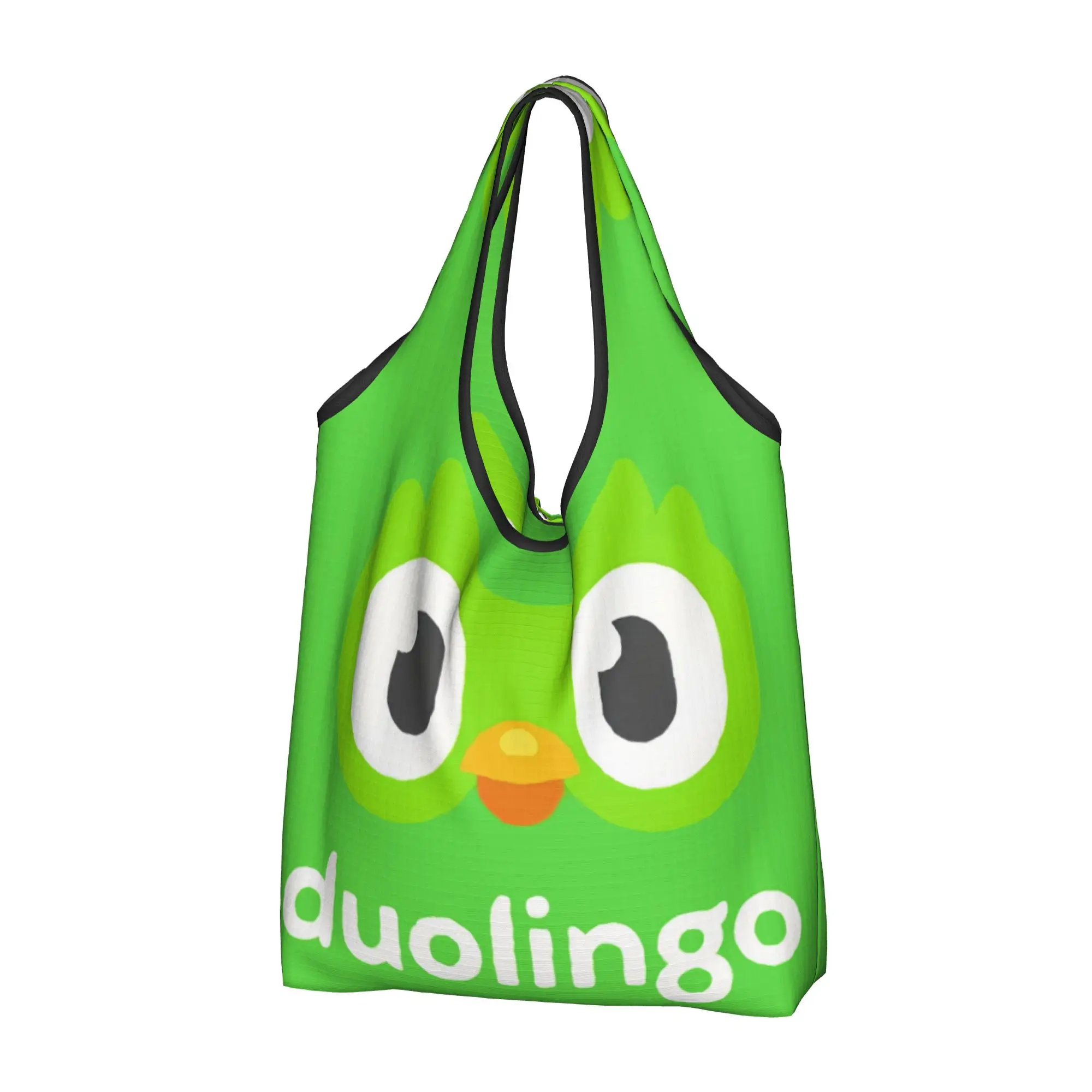 Recycling Cute Cartoon Duolingos Educational Parrot  Shopping Bag Women Tote Bag Portable  Groceries Shopper Bags