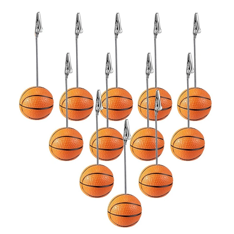 12 Pcs Resin Sports Ball Base Memo Clips With Alligator Wire Table Number Card Place Holders (Basketball) Durable Easy Install