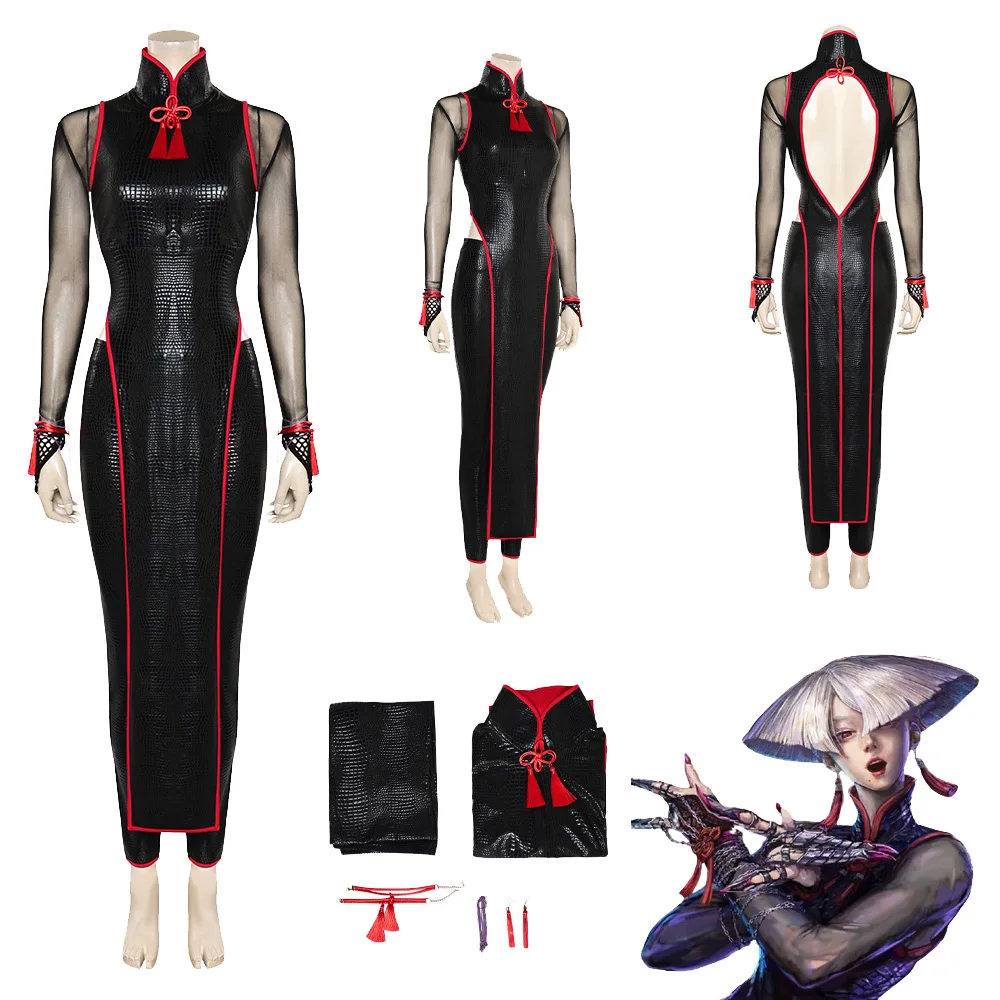 AKI Cosplay Costume Earrings Game Fighter Dress Fantasy Cheongsam Set SF Fantasia Disguise Outfits Halloween Carnival Party Suit