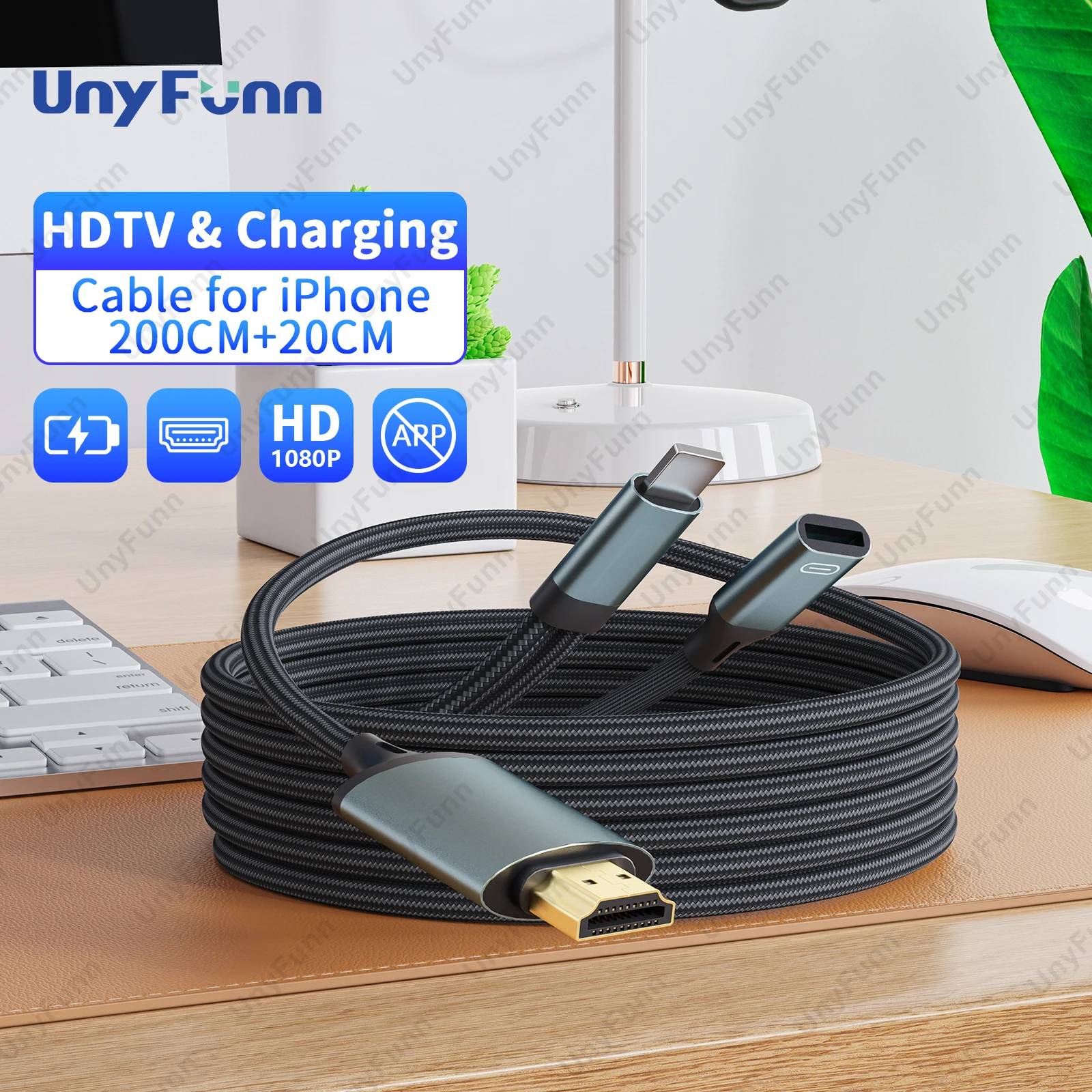 Lighning HDTV Adapter Cable for iPhone Screen Display with Charge Port HDTV Monitor Projector Converter Sync Screen Video Sound