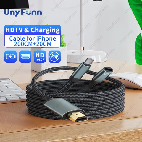 iPhone용 HD 비디오 동기화 화면 커넥터를 충전하는 Lightning-HDTV 케이블-TV 프로젝터 모니터용 HDTV 디지털 어댑터