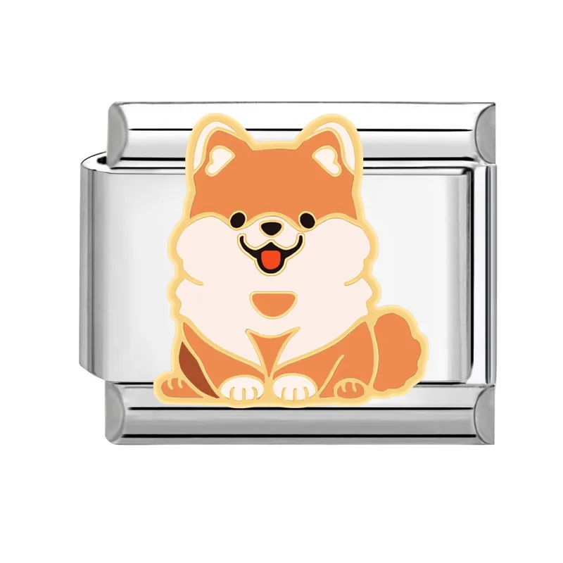 2024 Fashion New Women Cute Dog Charms Italian Links Beads Fit 9mm Stainless Steel Bracelet Making Jewelry Gift  DIY