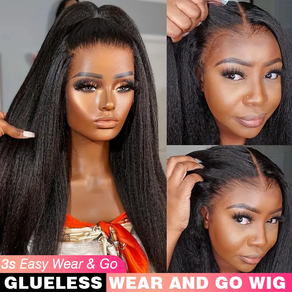 Kinky Straight Human Hair Wig Wear And Go Glueless Wig For Beginners Glueless Wigs Human Hair Pre Plucked  Wigs Human Hair For