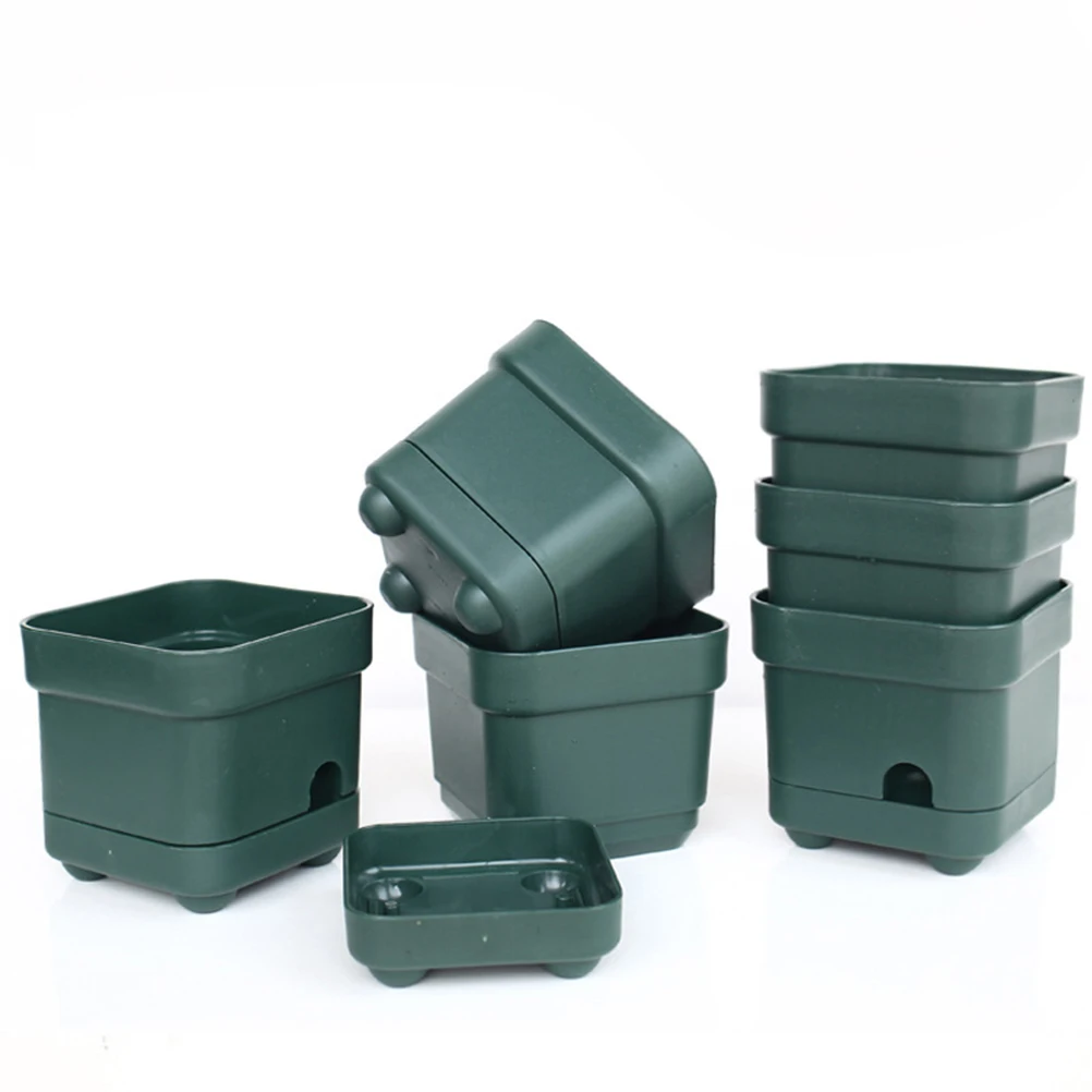 

3pcs Thicken Flower Pots Square Pot Trays Plastic Pots Small Square Pots for Succulent Plants (Green)