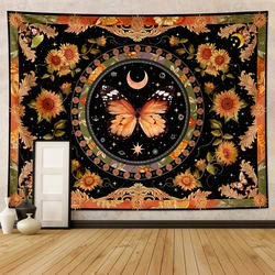 1pc Butterfly tapestry vintage tapestry, Bohemian floral tapestry, Moon phase Sun fantasy sunflower butterfly moth tapestry