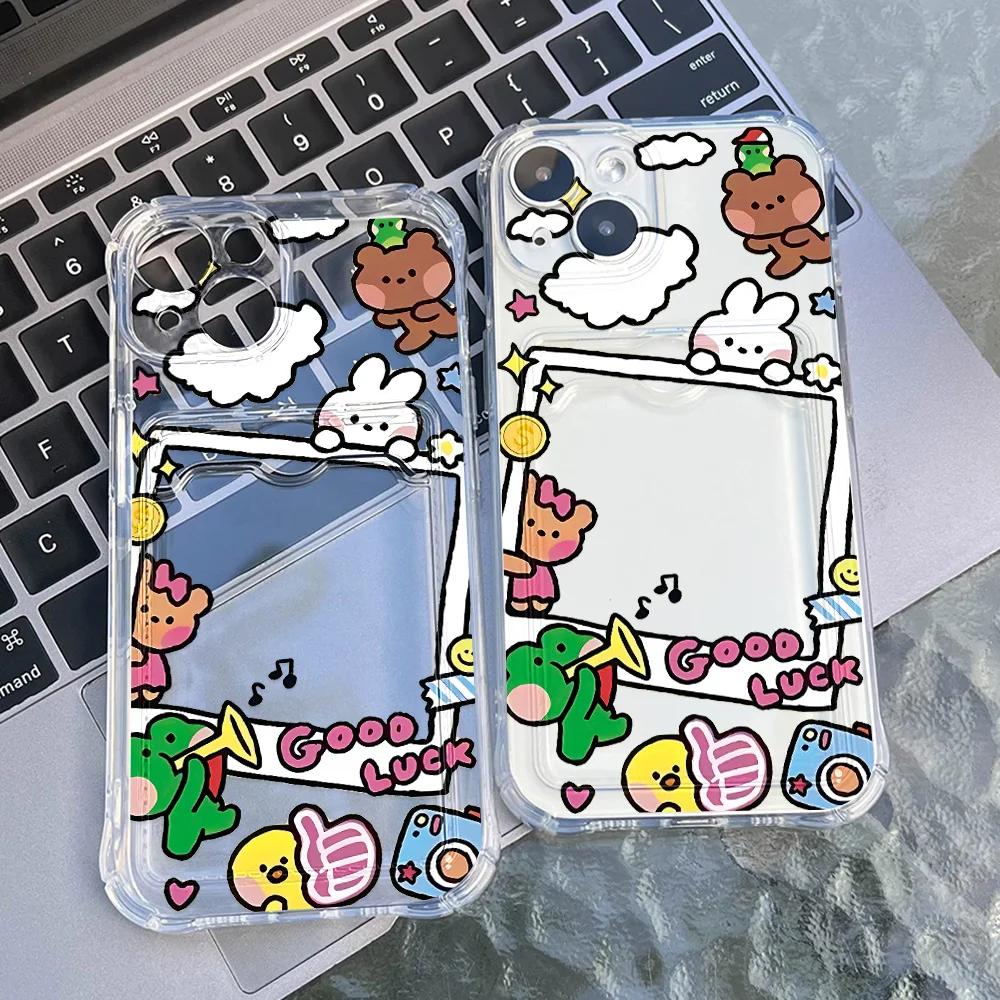 Wallet Card Holder Clear Soft Case For iPhone 15 16 13 14 12 11 Pro Max XS XR X 7 8 Plus SE 2022 Transparent Card Slots Cover