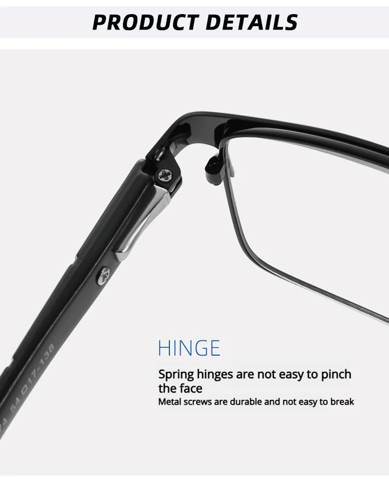 Vintage Metall Quadratische Lesebrille Männer Klassische Presbyopie Brille Männliche Business Anti-blau Licht Brillen – Detail 9