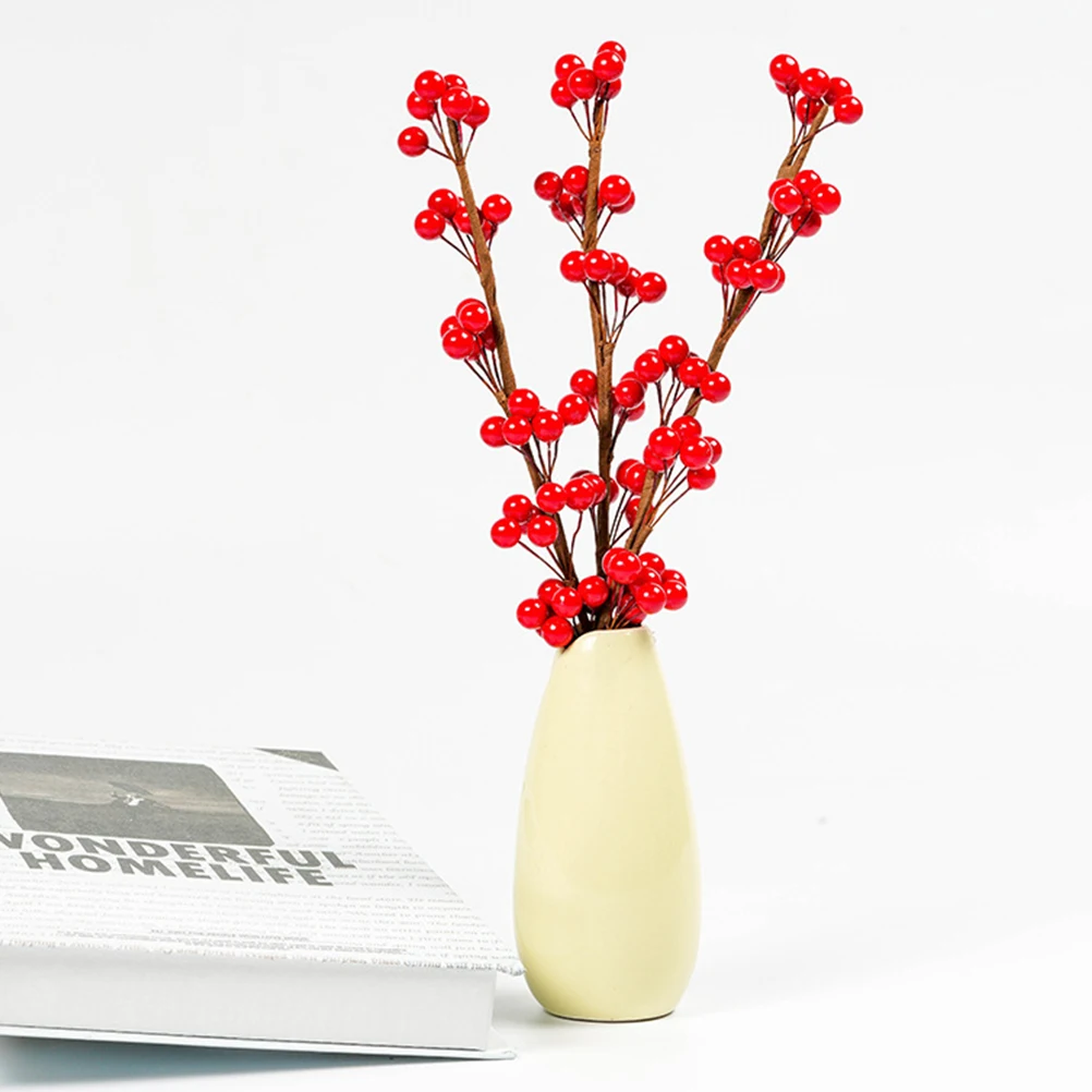 

6pcs Artificial Berries Christmas Decor Red Berry Branch Wreath Adornments Simulation Faux Plant Stem Holiday Props Christmas