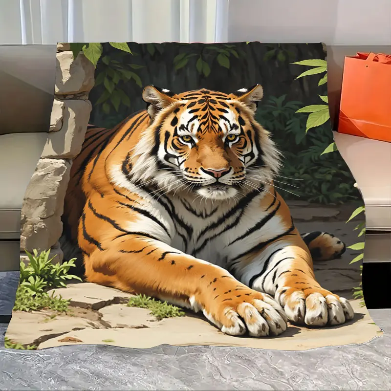 

1pc Flannel Blanket "Realistic Tiger Print Fleece Blanket for Cozy Jungle Adventure Vibes"