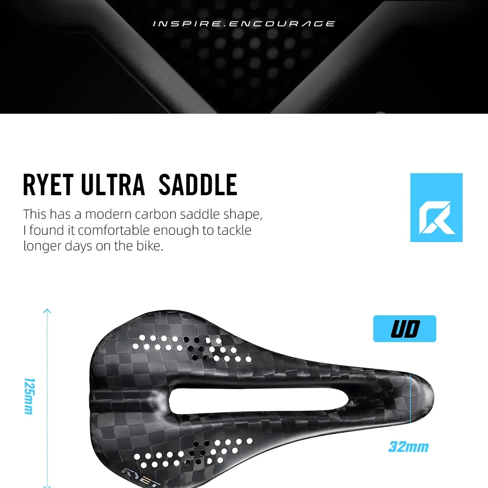 RYET 12K Carbon Ultraleichter Fahrradsattel 59g 230x125mm für MTB/Gravel/Rennrad Unisex Rennsattel 7x7 Dual-Track-Design Radfahren – Detail 4