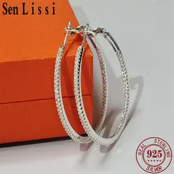 Senlissi -Diamond Hoop Earrings Real Money 925 Silver earrings original certified Fashion Earring Cерьги Kольца Ring Gold Filled