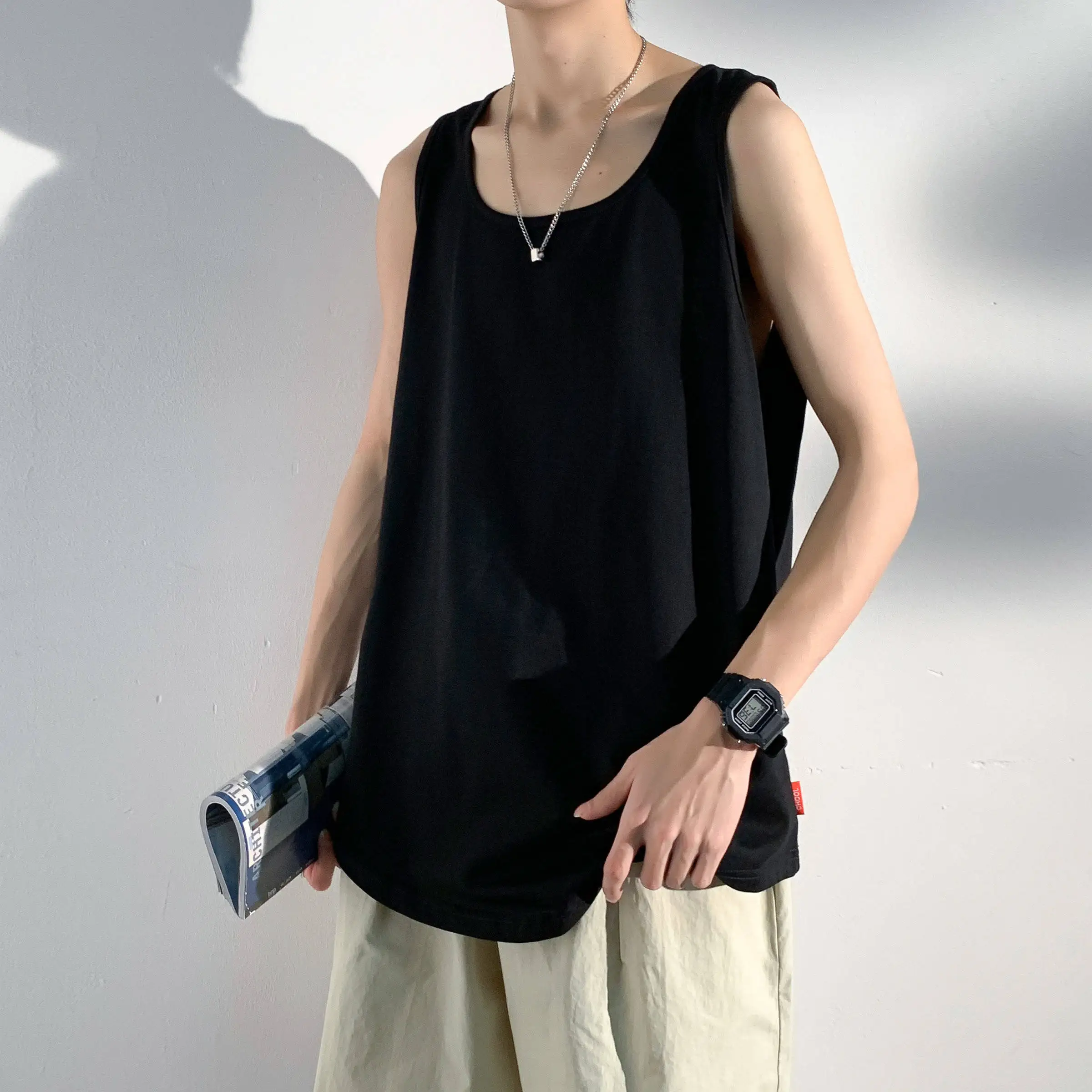 

Man Sleeveless Shirt Mens Vests Gym T Shirt Man Big Size Solid Color Round Neck Comfortable Casual Summer Trendy Sportswear