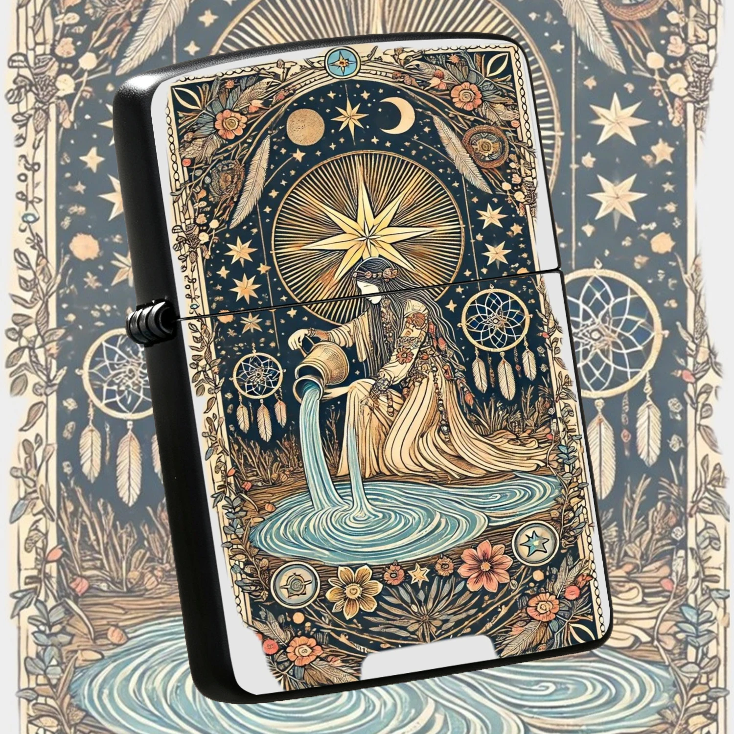 Vintage Star Goddess Themed Lighter, Artistic Starry Night Dreamcatcher Pattern, Exquisite Portable Daily Carry Essential, Ideal Unique Gift For All Occasions, Chic Decorative Practical Accessory With Retro Aesthetic, Fine Craftsmanship For
