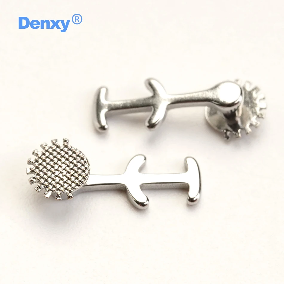 DENXY 10 Stück kieferorthopädische lingualen Knöpfe mit Arm, Dental-Mesh-Basis, linguale Aufsätze, mehrfach haftbare, krimpbare Haken – Detail 3