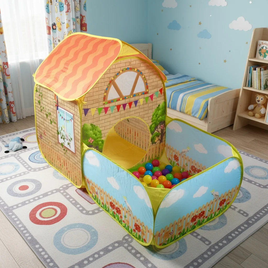 【ترفيه خارجي】خيمة لعب فيلا حديقة الأطفال - مع حوض سباحة كرة أوشن، سياج لعبة كبير منبثق، مسرح لعبة ممتع للأطفال، خيمة بوليستر متينة وإطار فولاذي، لعبة رائعة للحفلات الخارجية، هدية عيد الميلاد، بدون كرات متضمنة