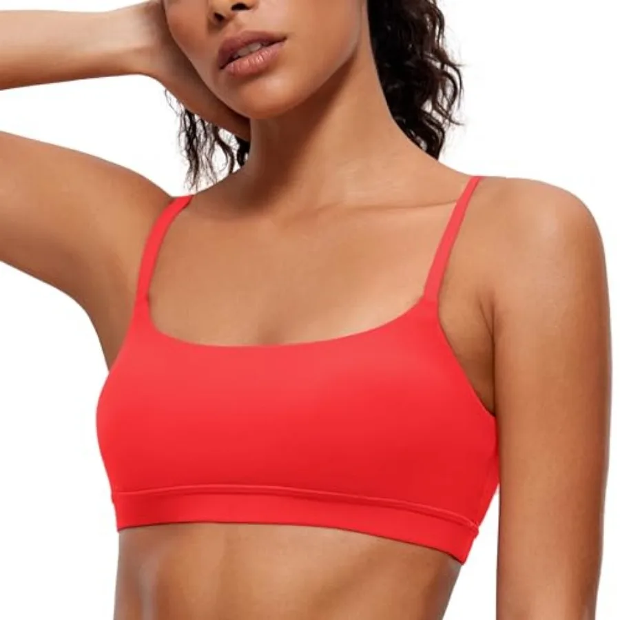 

CRZ YOGA Butterluxe Adjustable Spaghetti Strap Sports Bras for Women - Scoop Neck Wireless Padded Yoga Workout Crop Top