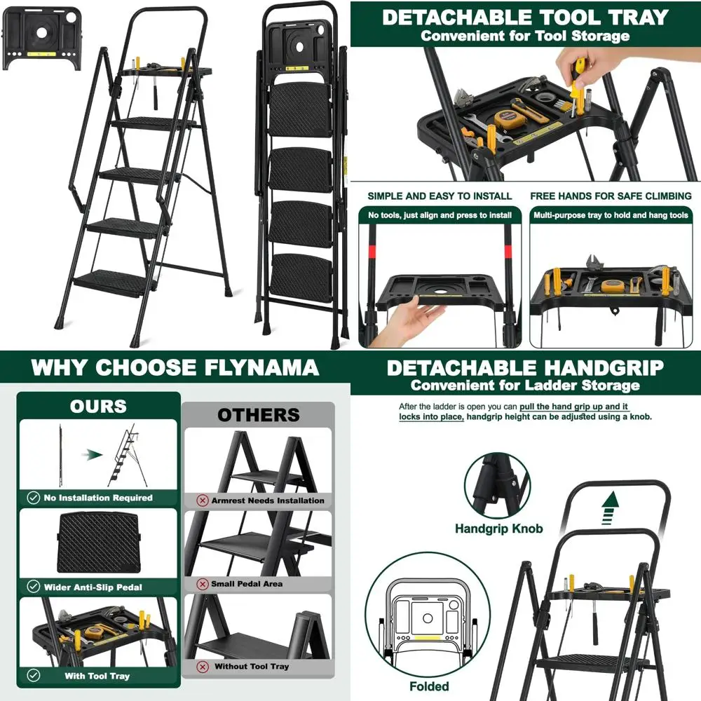 Scaletta pieghevole con ampi pedali antiscivolo, corrimano e capacità di 550 libbre per adulti: robusta struttura in alluminio